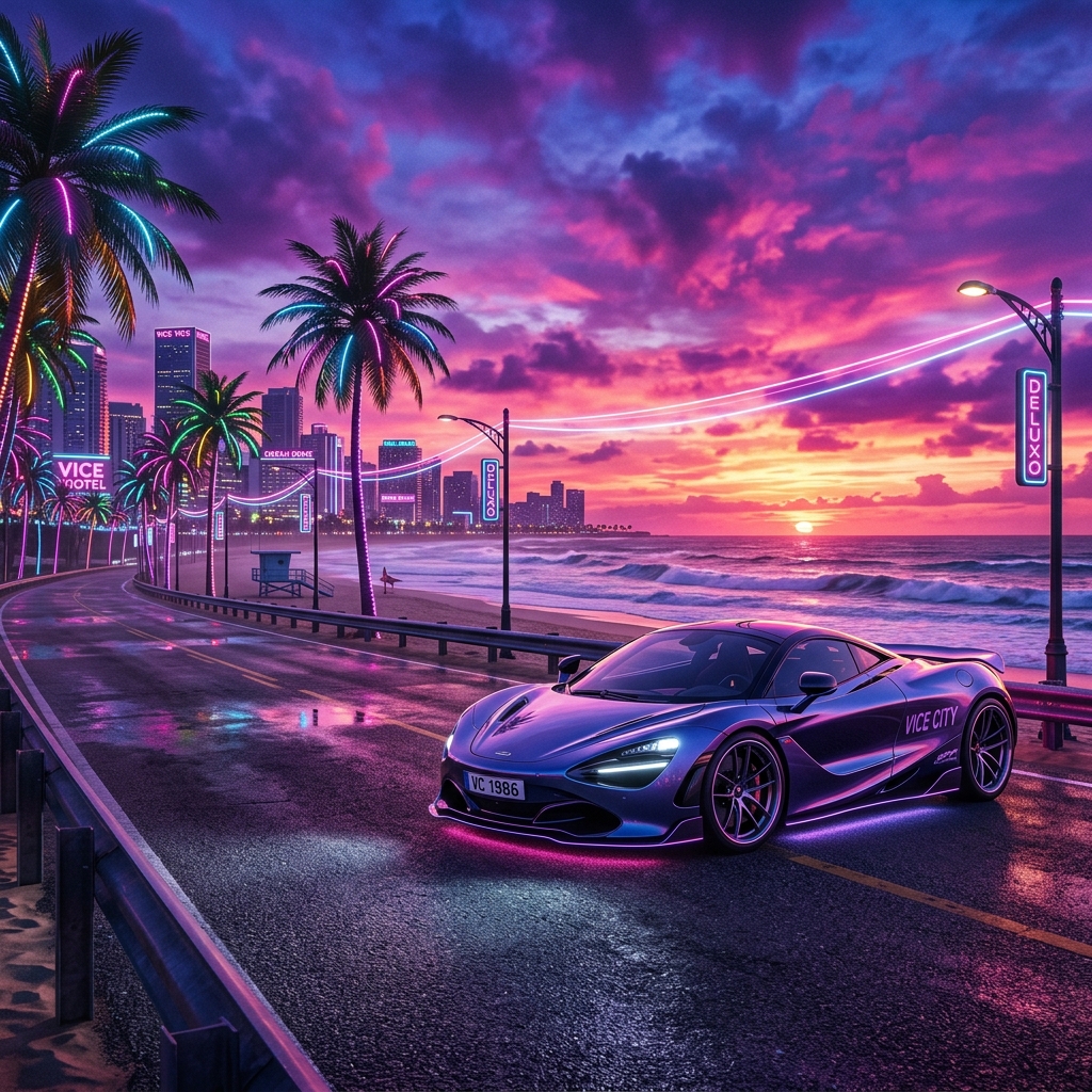 GTA 6 Guide - Vice City Neon Sunset Background